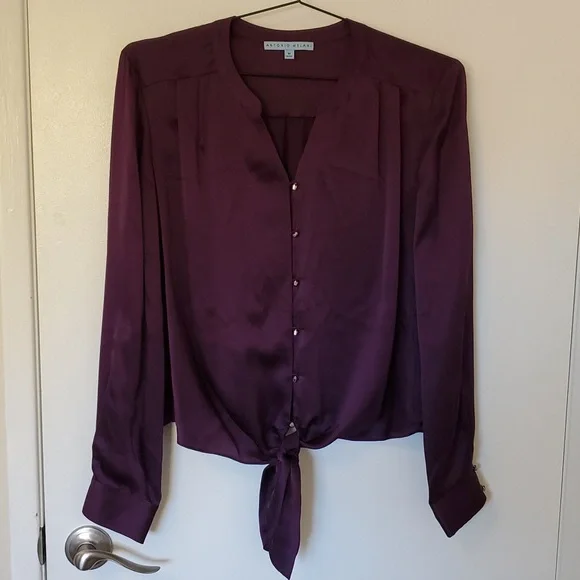 100% Silk Antonio Melani Purple Long Sleeve Blouse - Picture 1 of 6